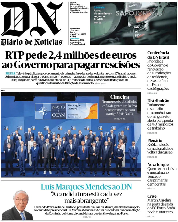 Capa Diário de Notícias