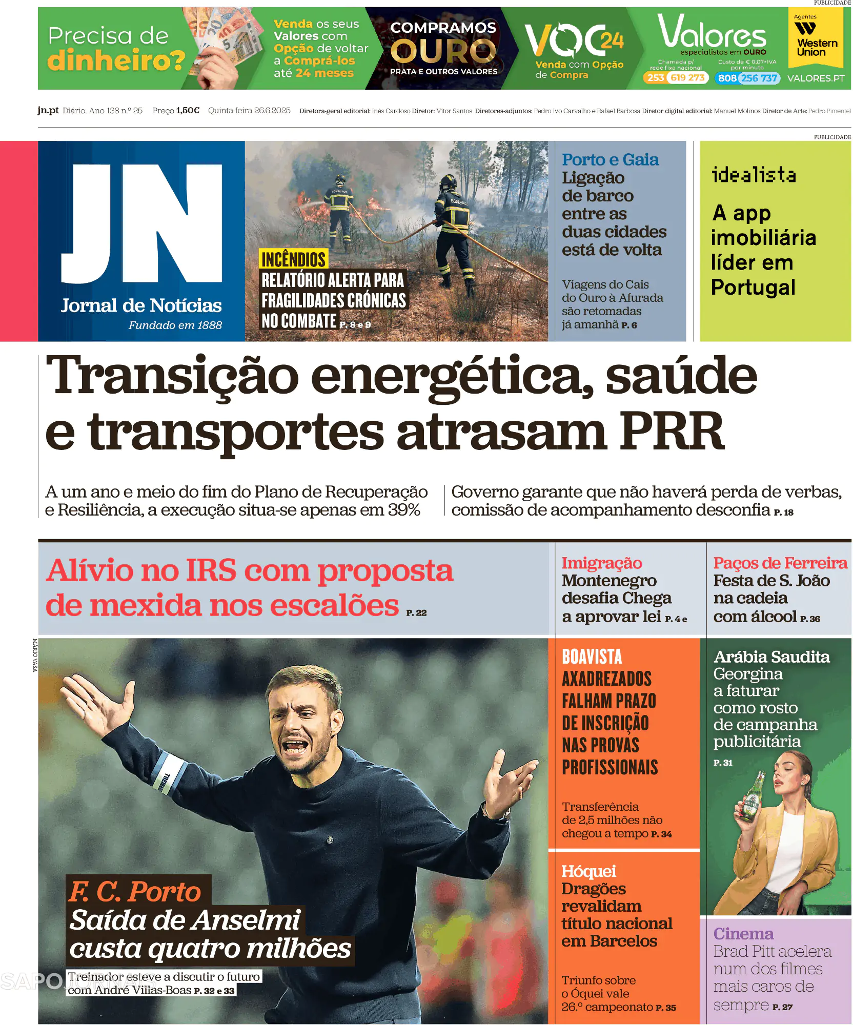 Capa Jornal de Notícias