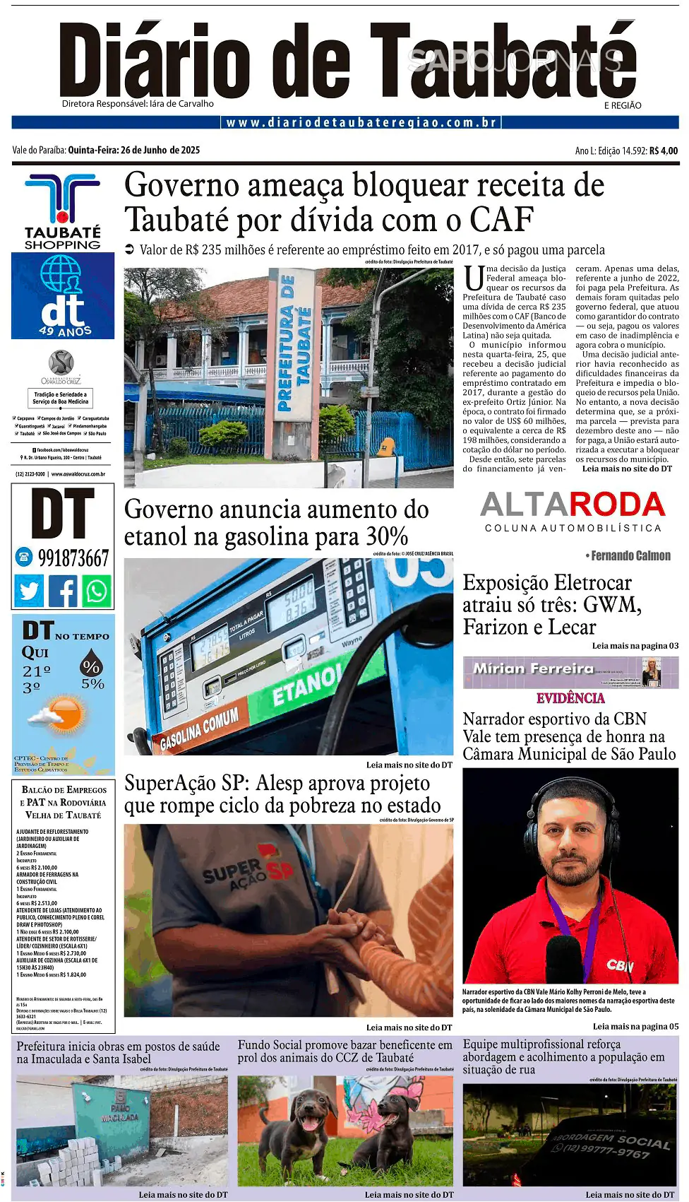 Capa Diário de Taubaté