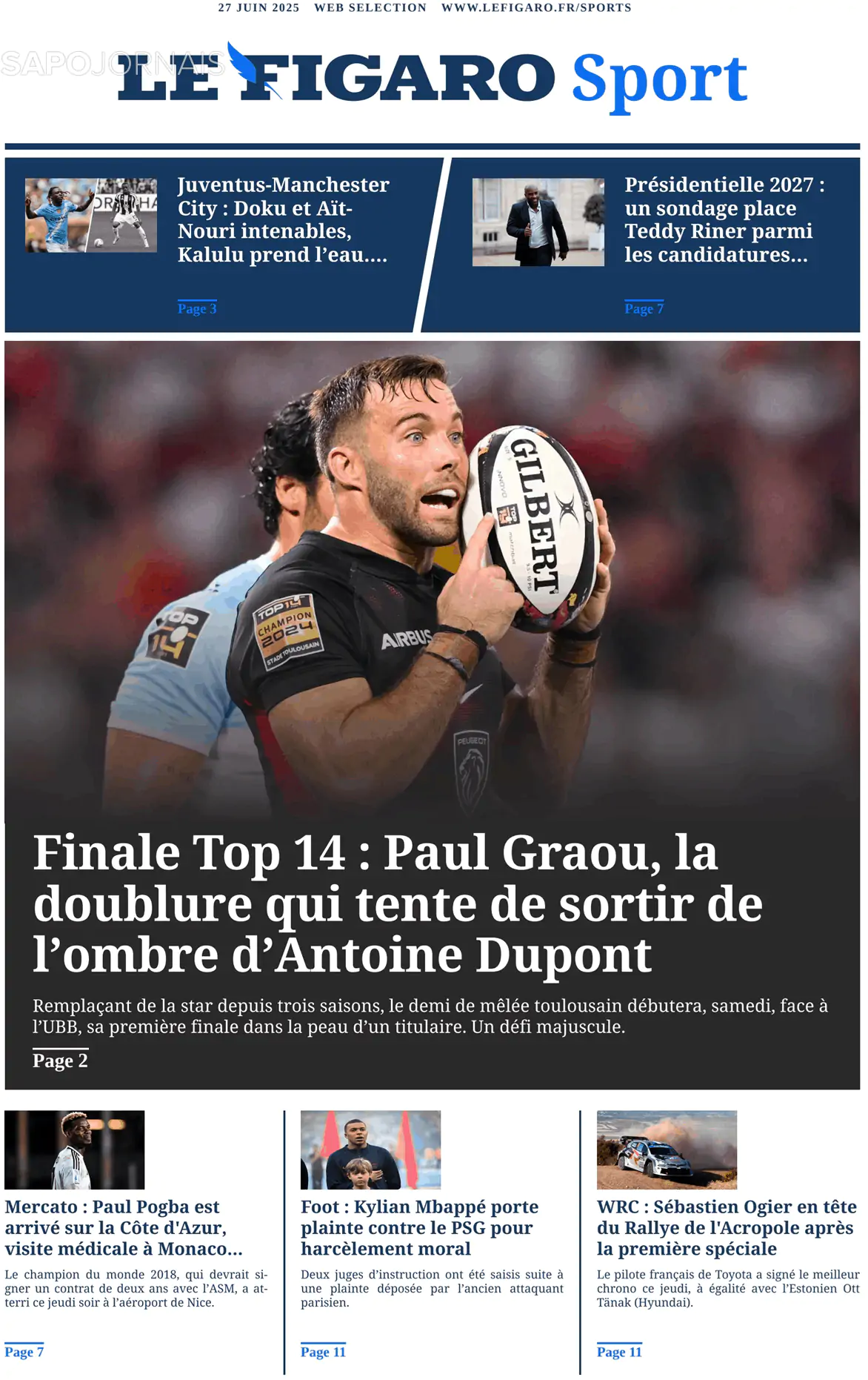 Capa Le Figaro Sport