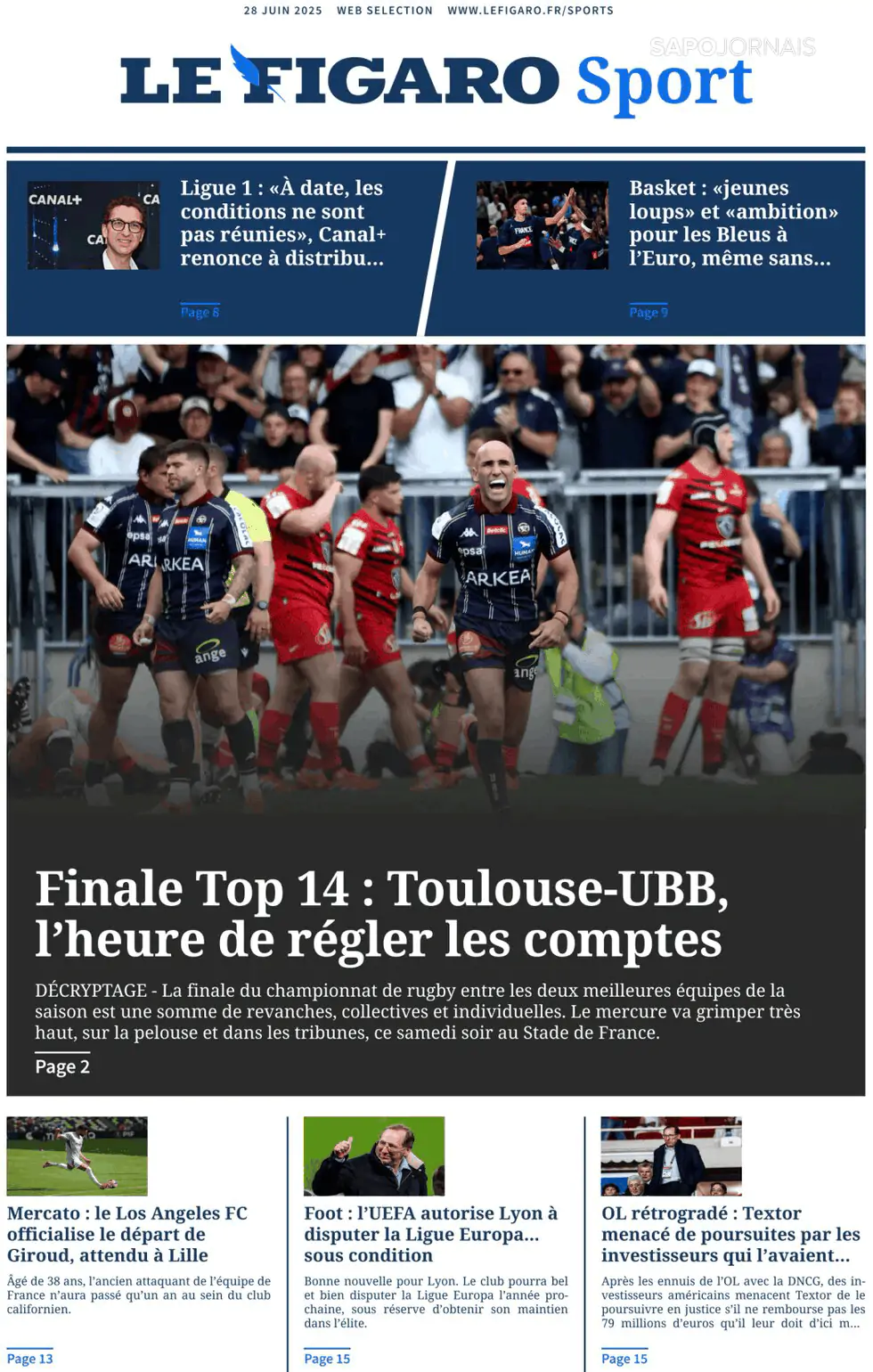 Capa Le Figaro Sport