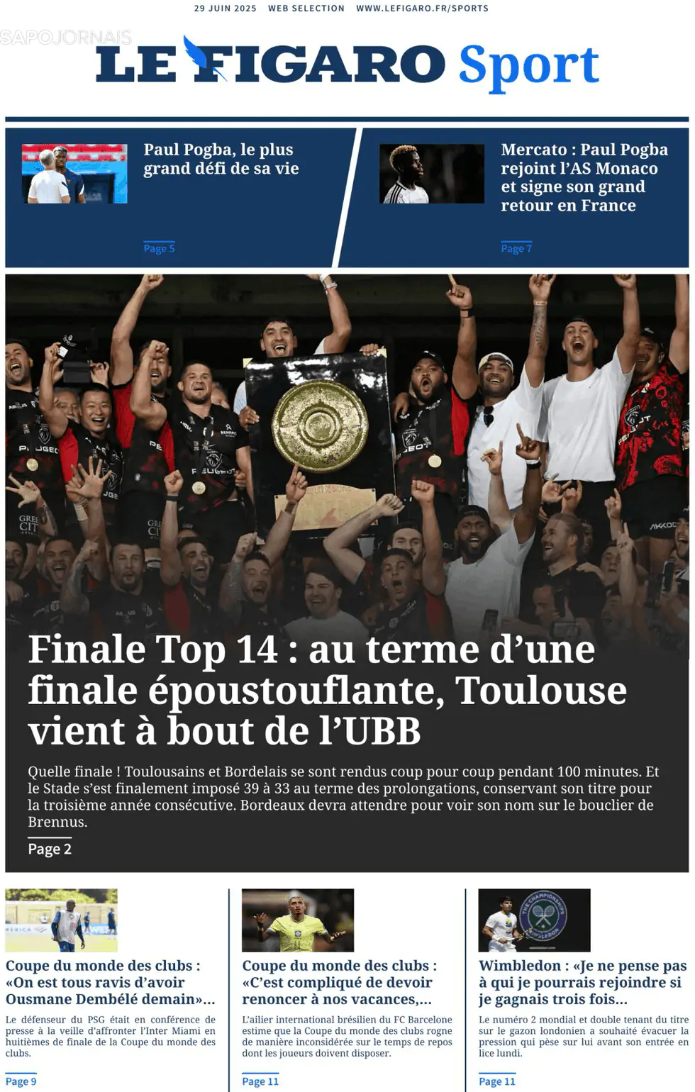 Capa Le Figaro Sport