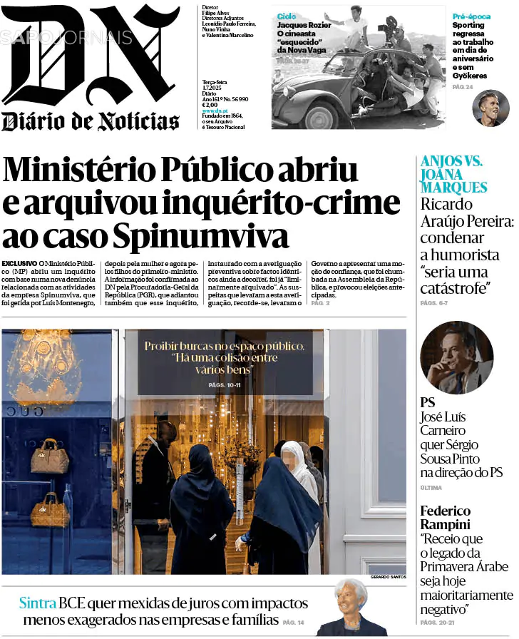 Capa Diário de Notícias