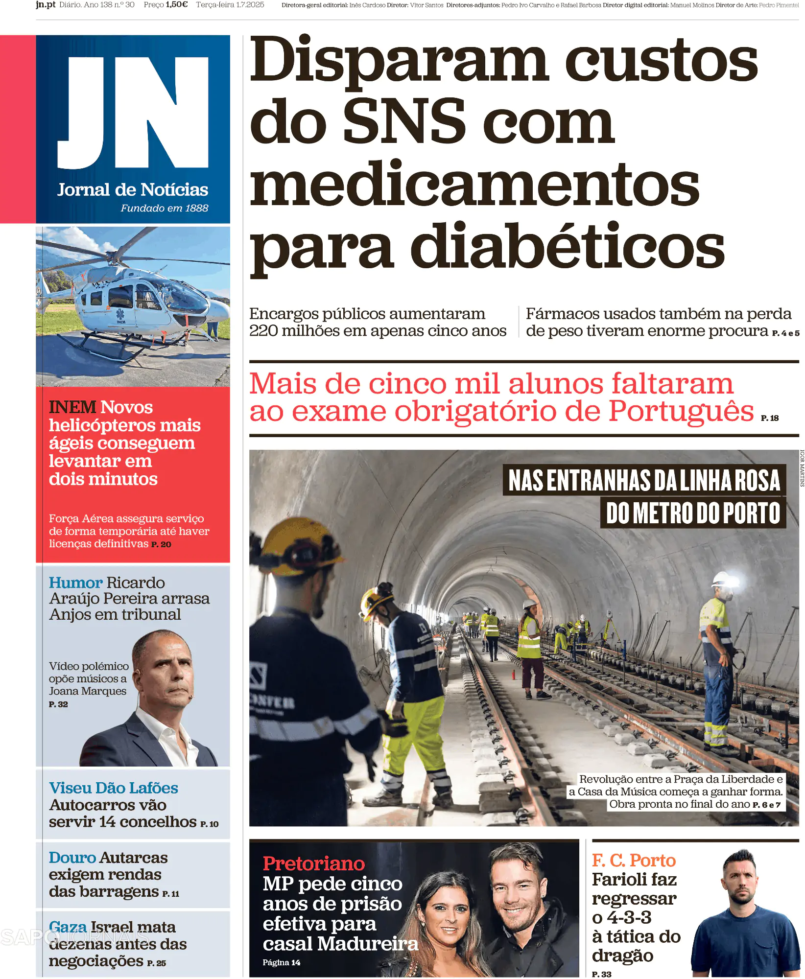 Capa Jornal de Notícias