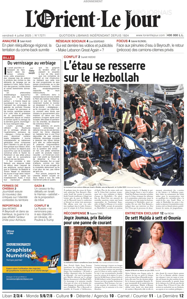 Capa L'orient le jour