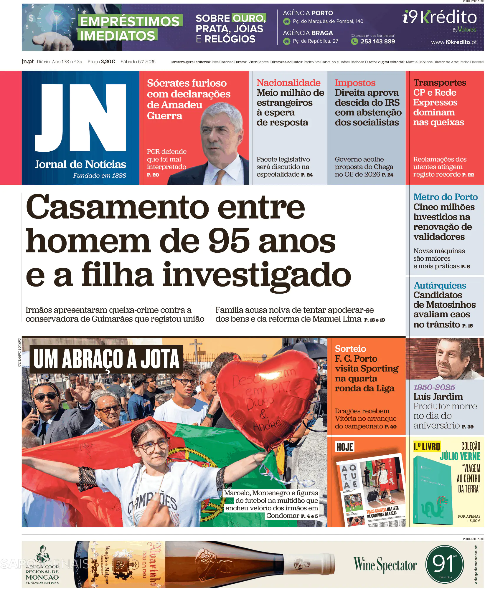 Capa Jornal de Notícias