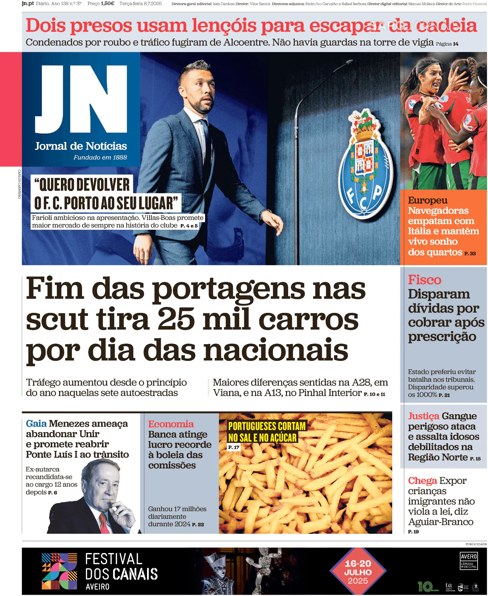 Capa Jornal de Notícias