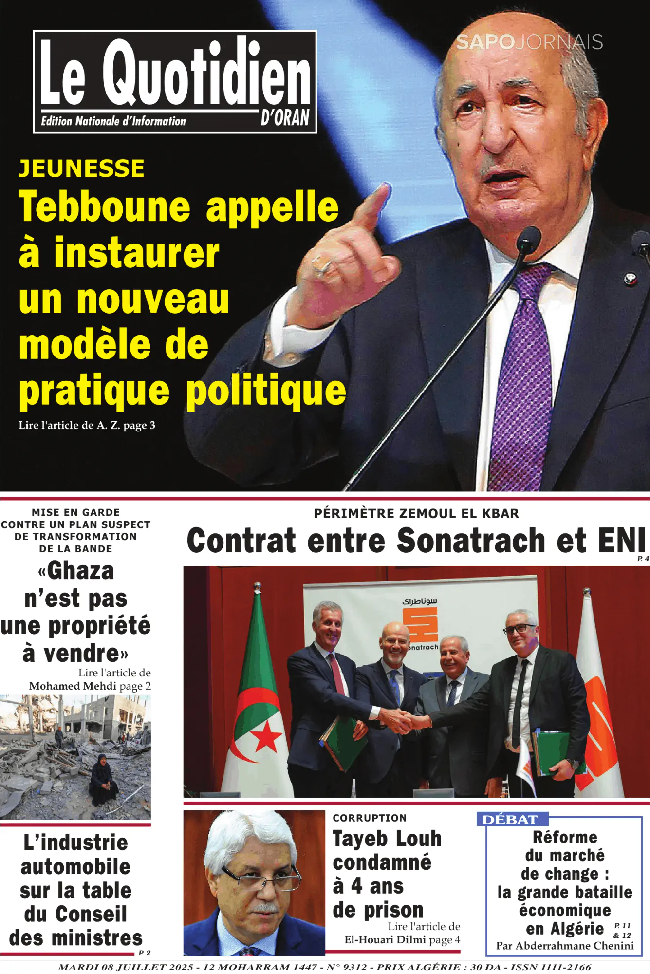 Capa Le Quotidien D’Oran