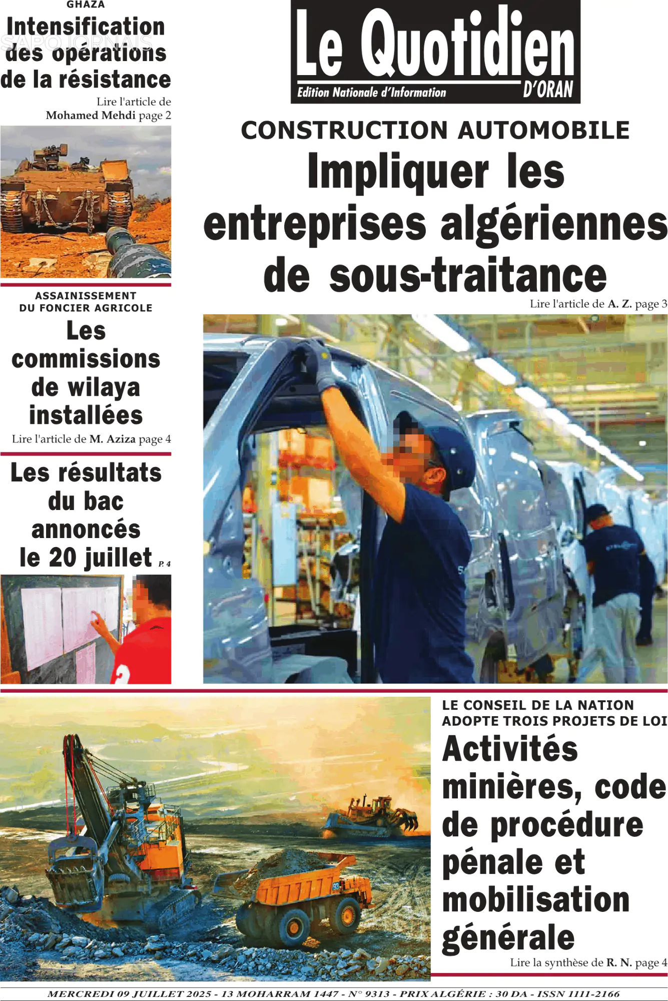 Capa Le Quotidien D’Oran