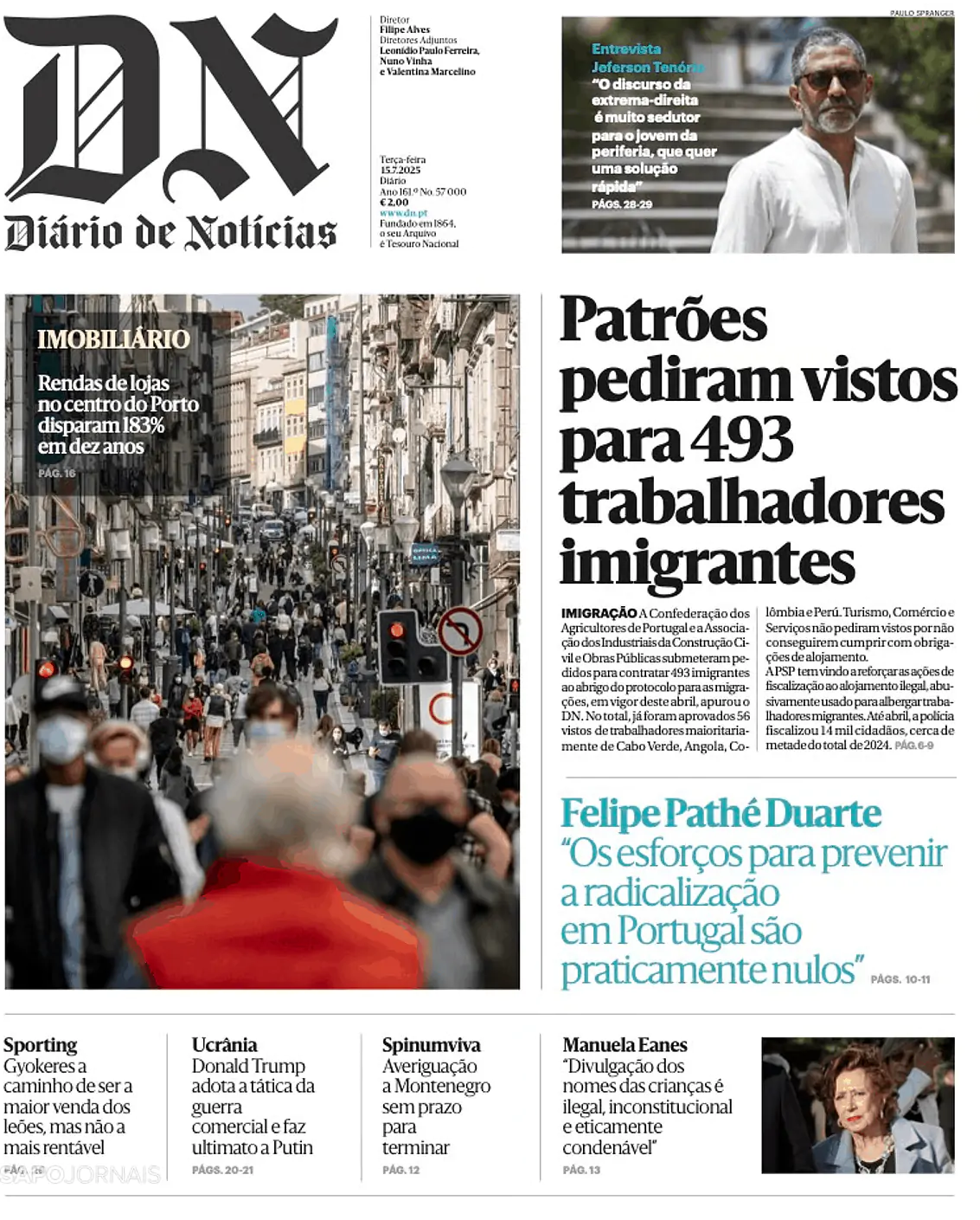Capa Diário de Notícias