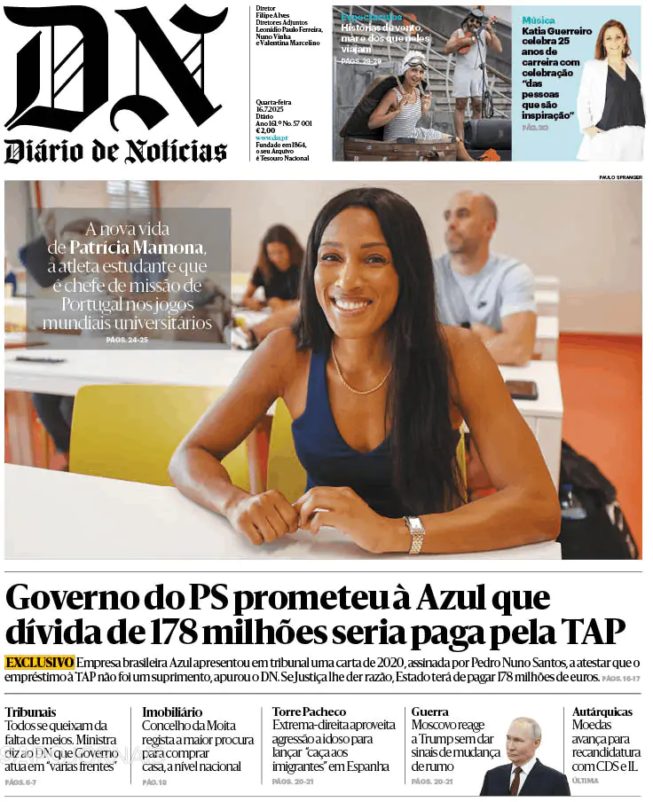 Capa Diário de Notícias