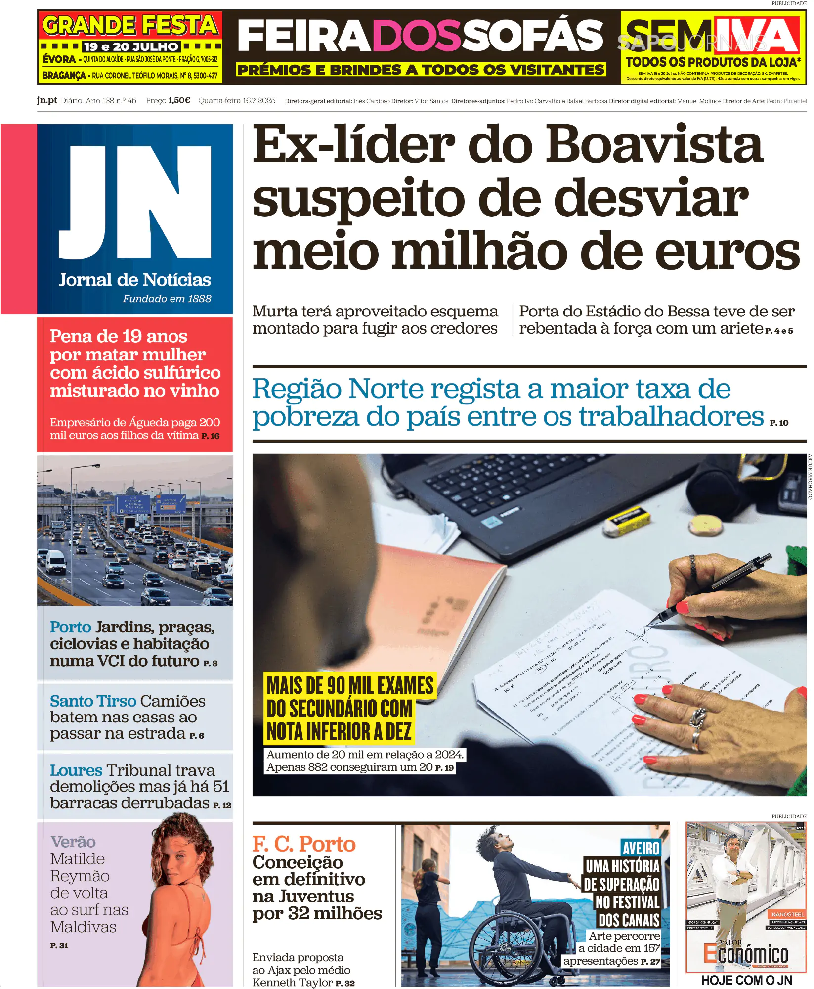 Capa Jornal de Notícias