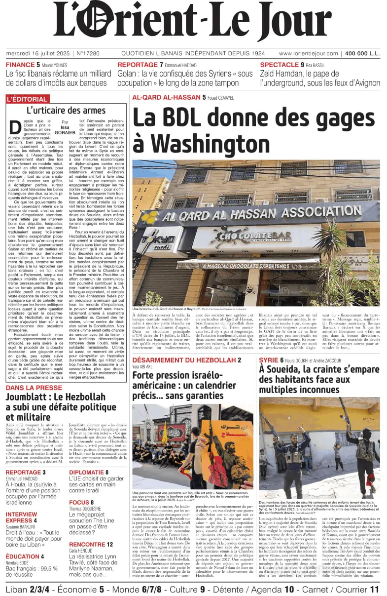 Capa L'orient le jour