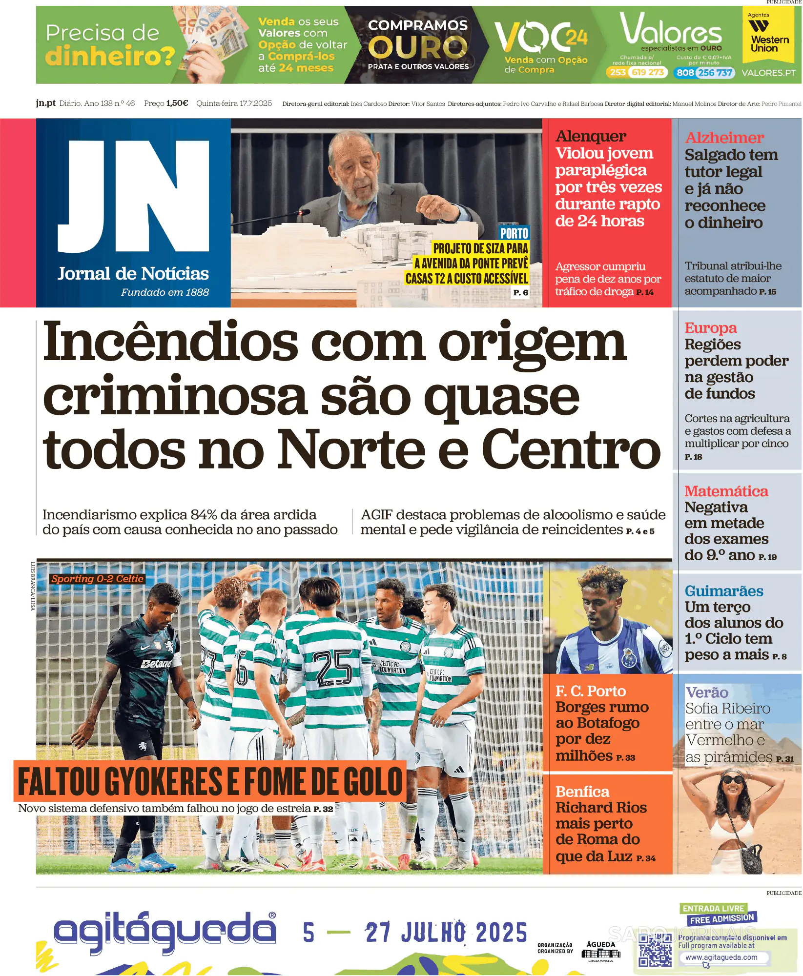 Capa Jornal de Notícias