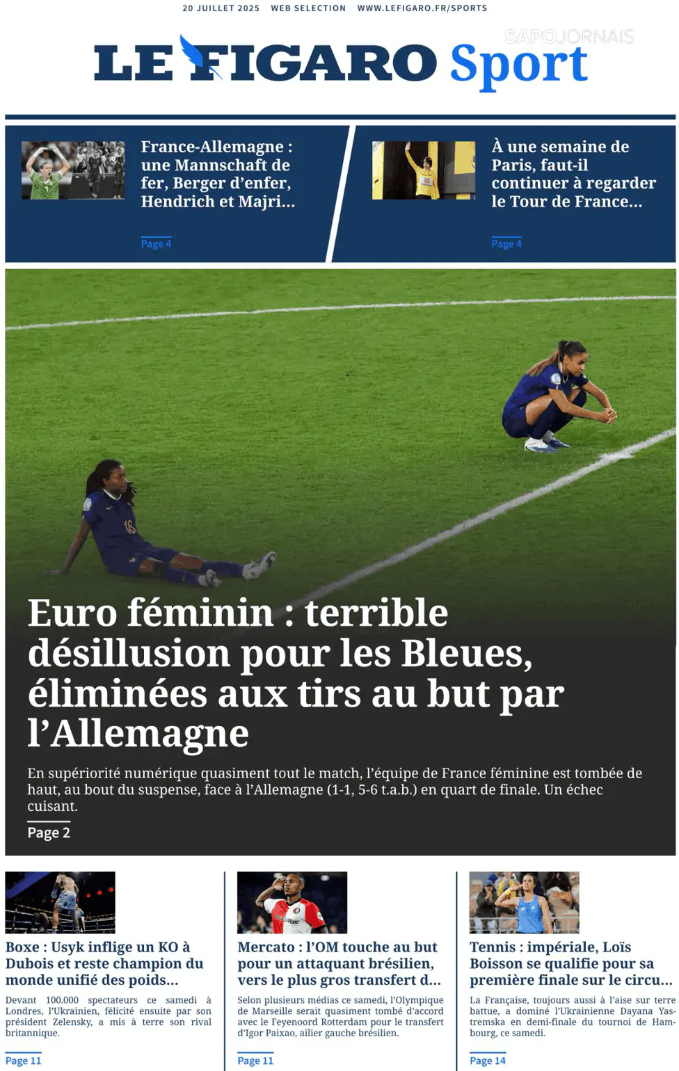 Capa Le Figaro Sport