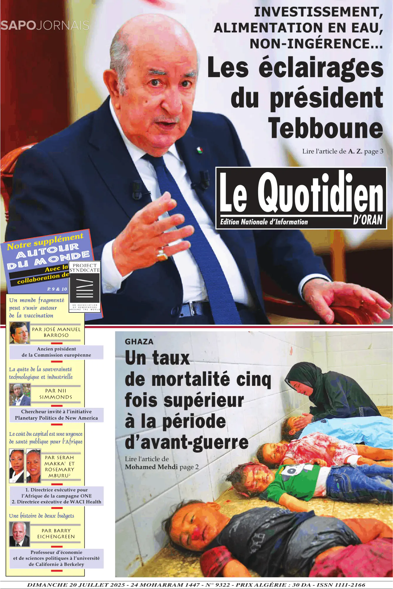Capa Le Quotidien D’Oran