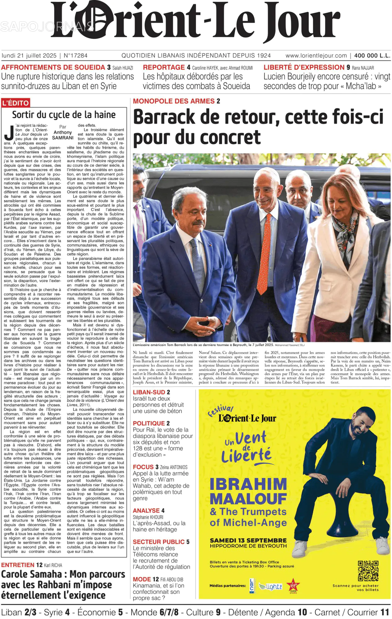 Capa L'orient le jour
