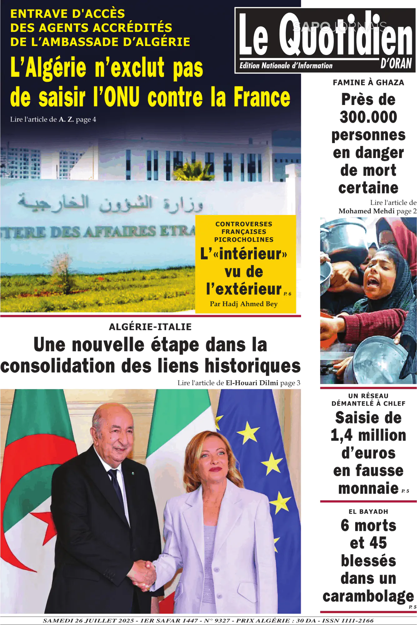 Capa Le Quotidien D’Oran