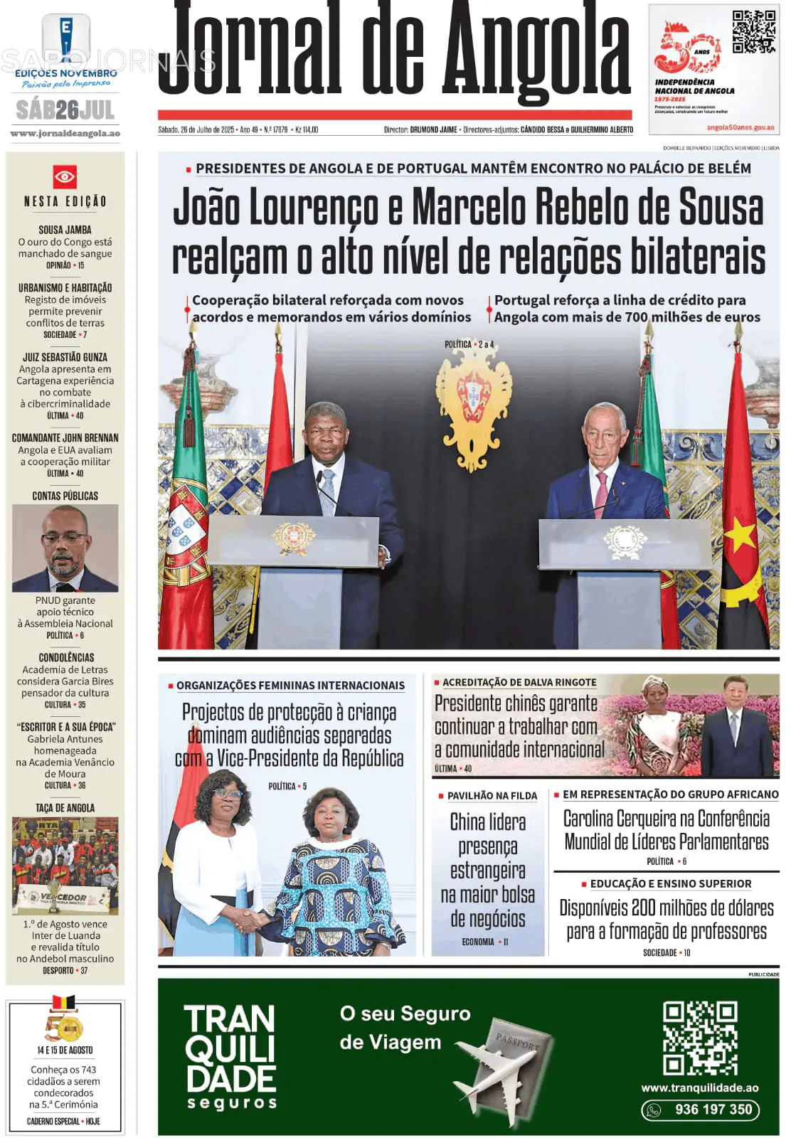 Capa Jornal de Angola