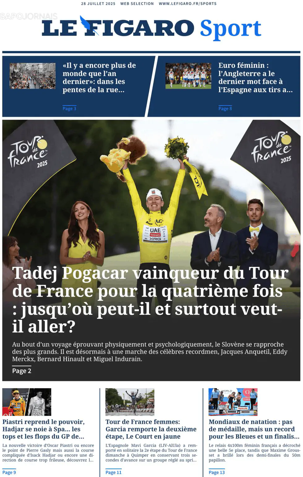 Capa Le Figaro Sport