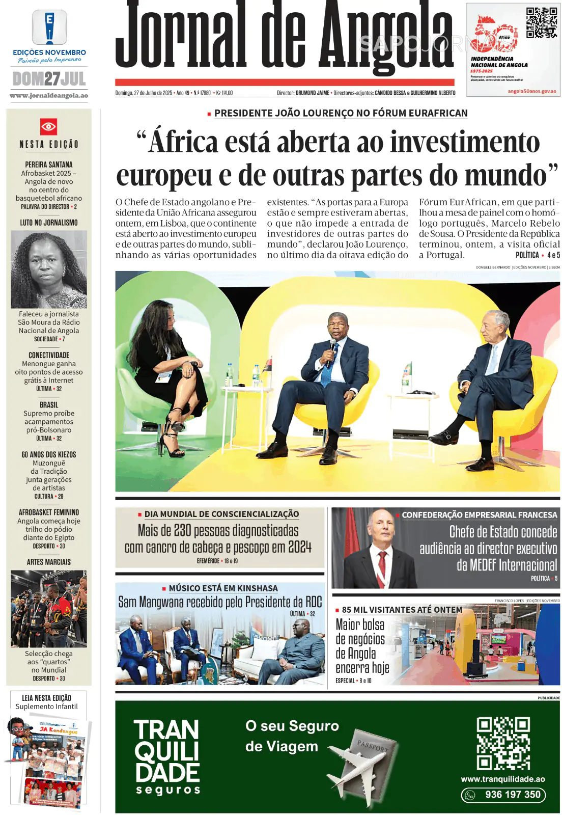 Capa Jornal de Angola