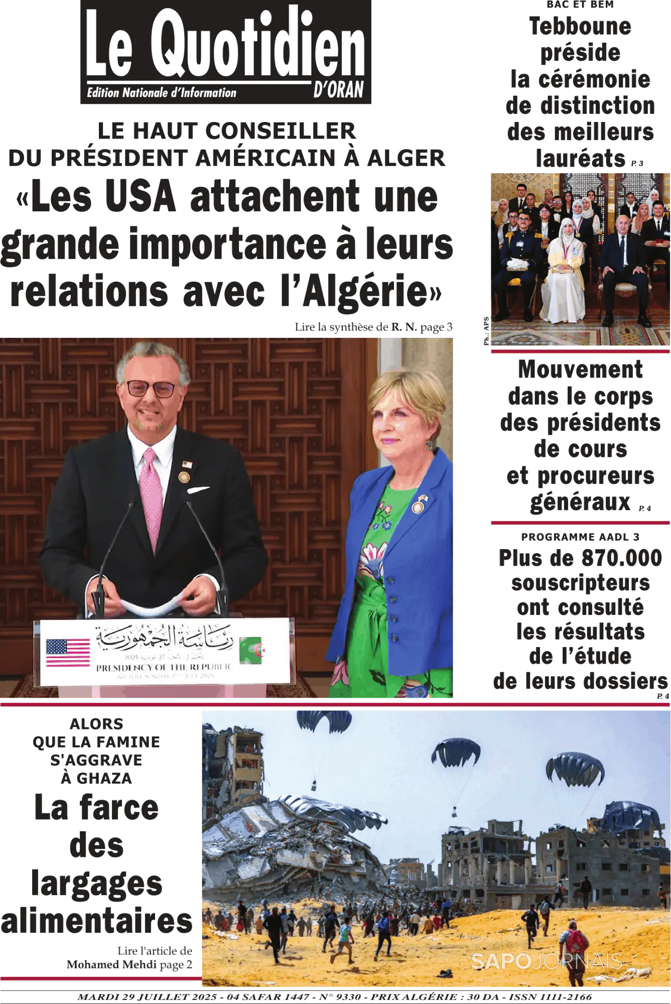 Capa Le Quotidien D’Oran