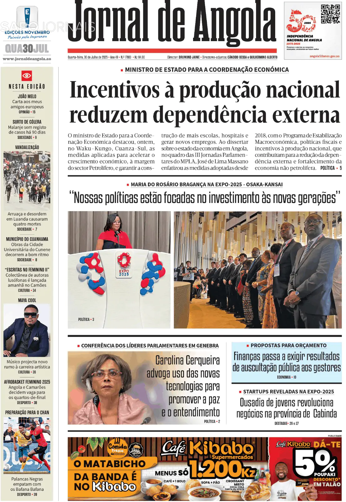 Capa Jornal de Angola