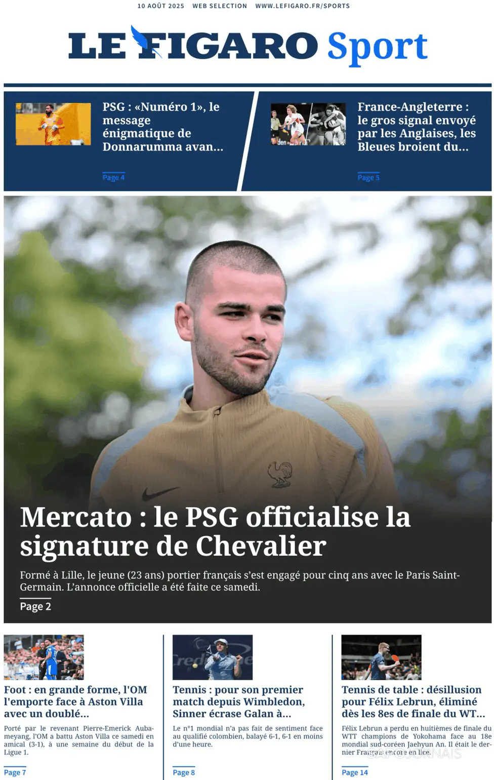 Capa Le Figaro Sport