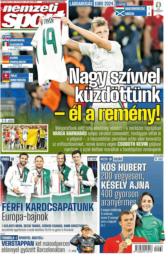 Capa jornal Nemzeti Sport 2024-06-24