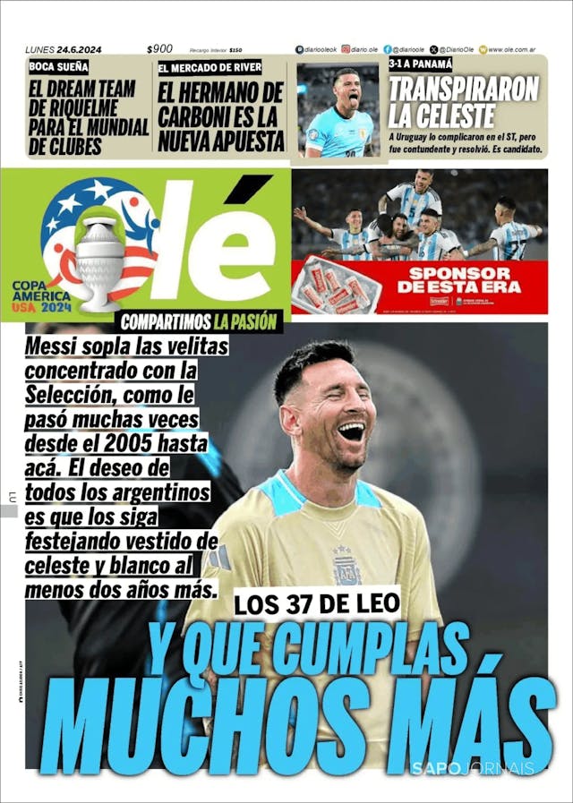 Capa jornal Olé 2024-06-24