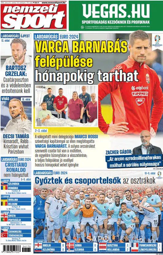 Capa jornal Nemzeti Sport 2024-06-26