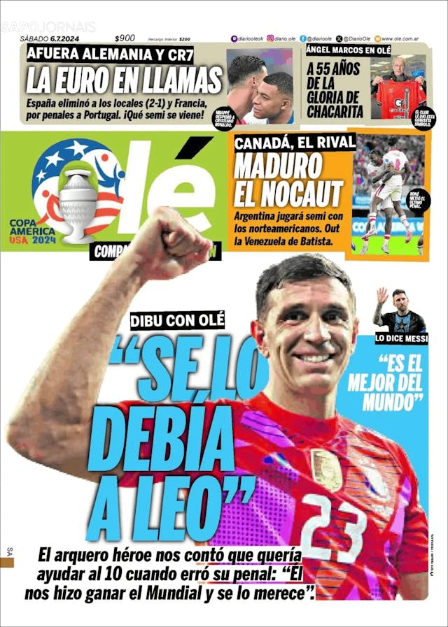 Capa jornal Olé 2024-07-06