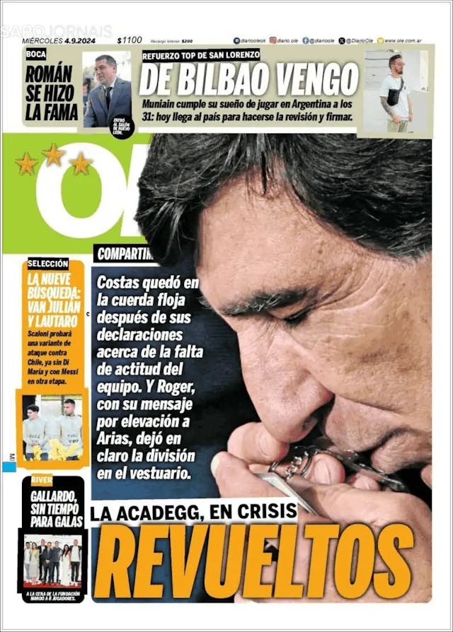 Capa jornal Olé 2024-09-04