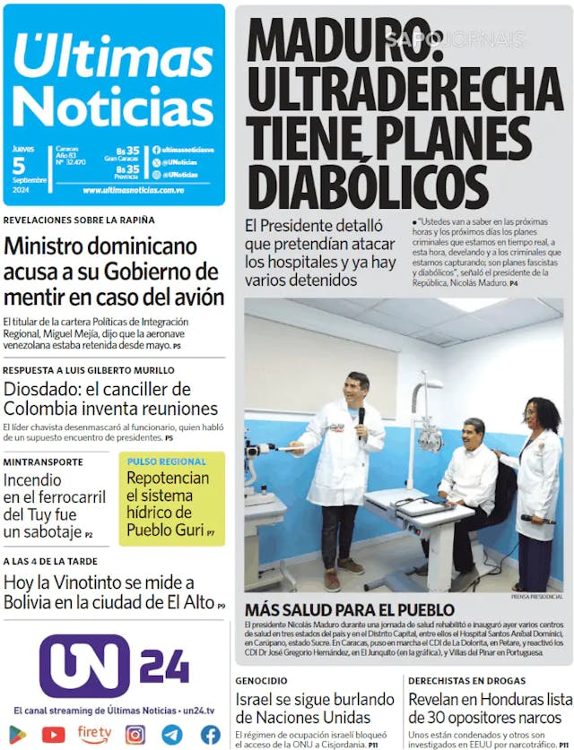 Capa jornal Últimas Noticias 2024-09-05