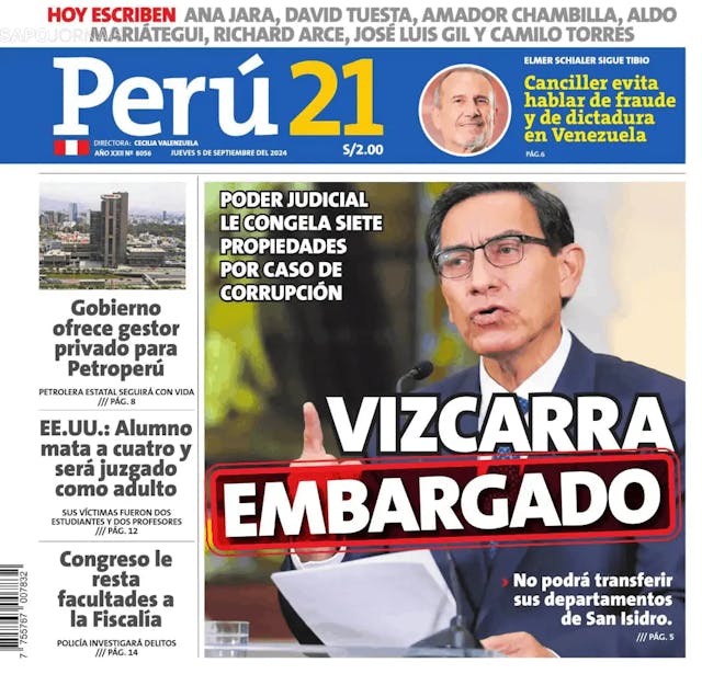 Capa jornal Perú 21 2024-09-05