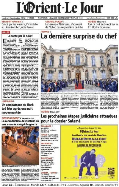 Capa jornal L'orient le jour 2024-09-06