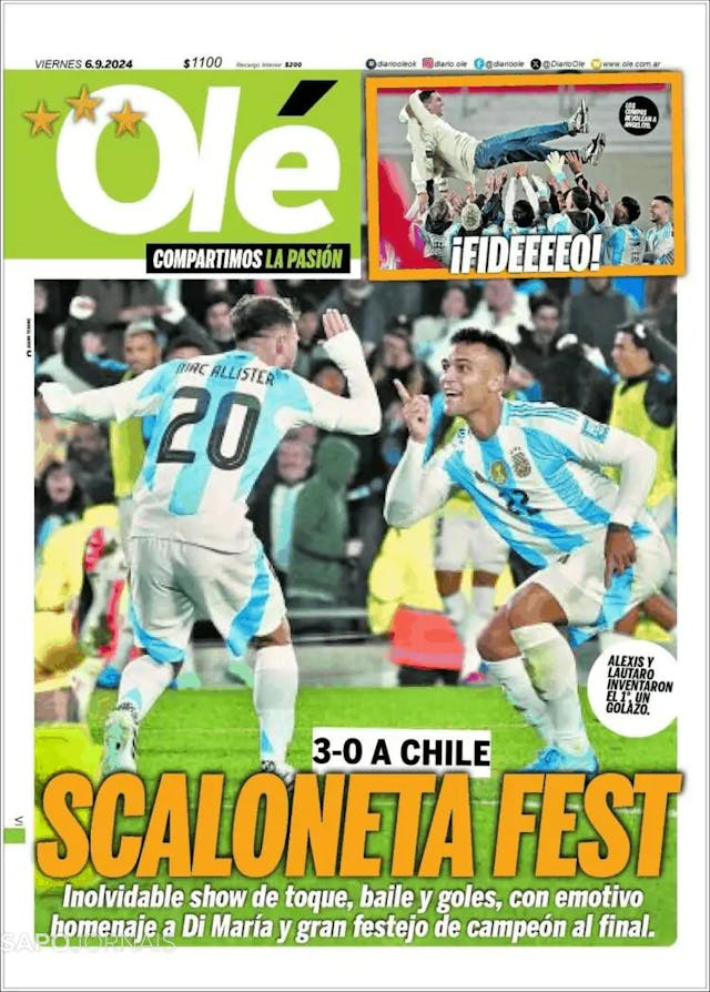 Capa jornal Olé 2024-09-06