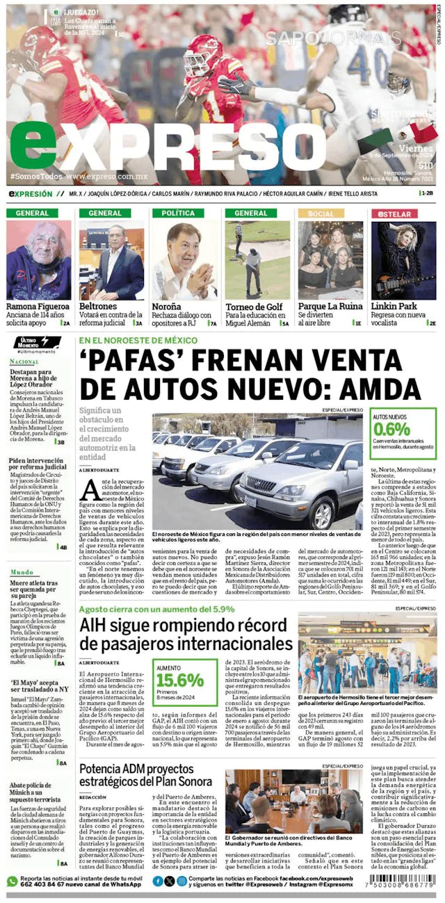 Capa jornal Expreso 2024-09-06