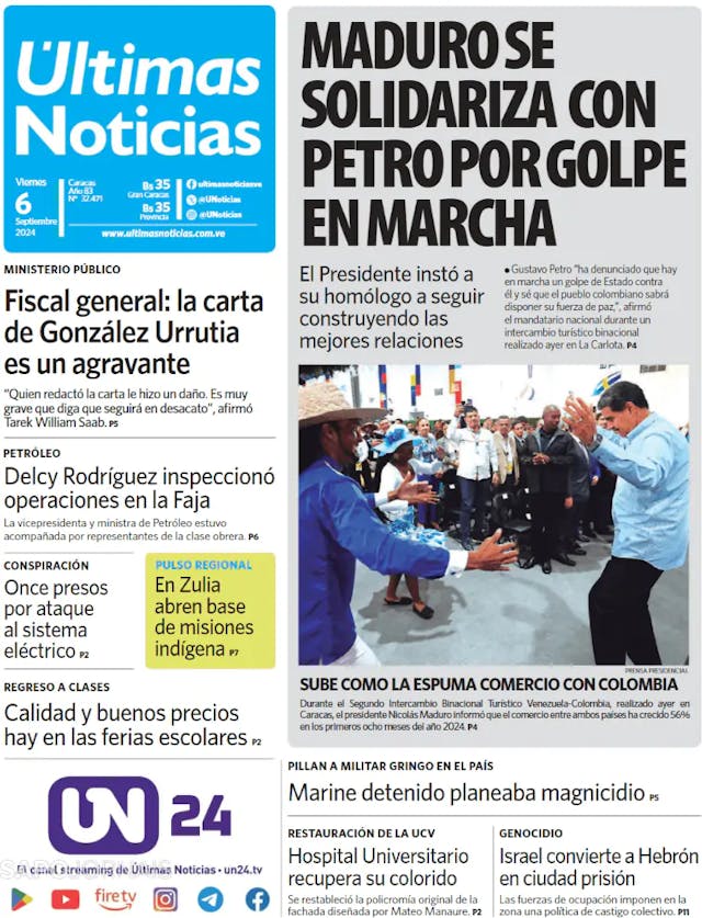 Capa jornal Últimas Noticias 2024-09-06