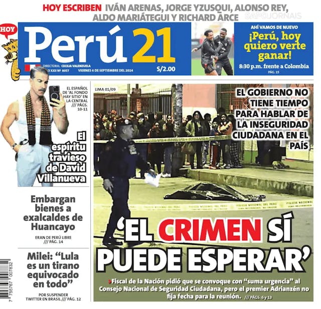 Capa jornal Perú 21 2024-09-06