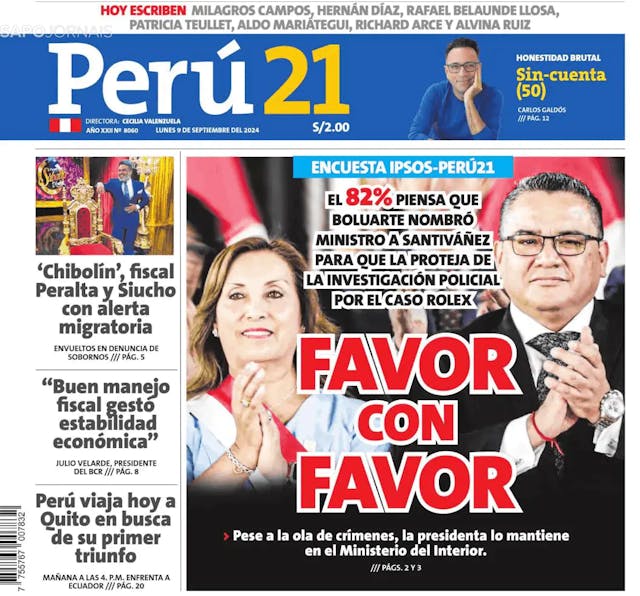 Capa jornal Perú 21 2024-09-09