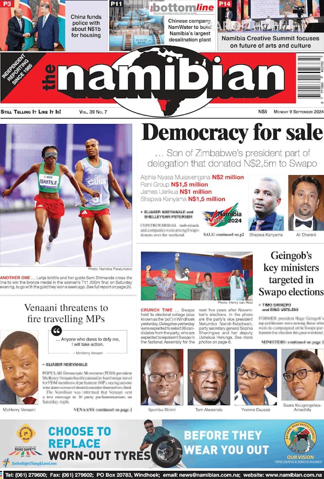 Capa jornal The Namibian 2024-09-09