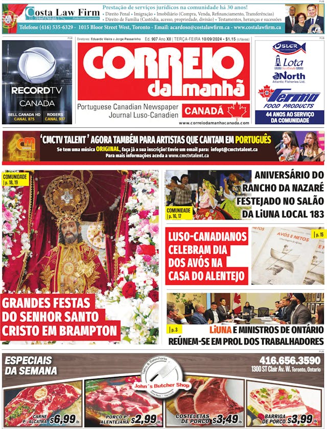 Capa jornal Correio da Manhã-Canada 2024-09-10