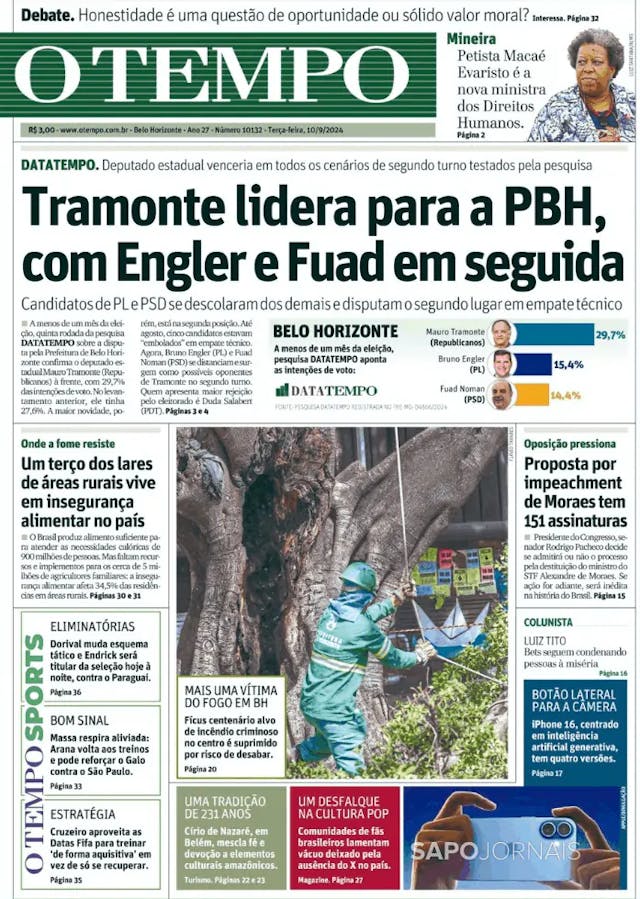 Capa jornal O Tempo 2024-09-10