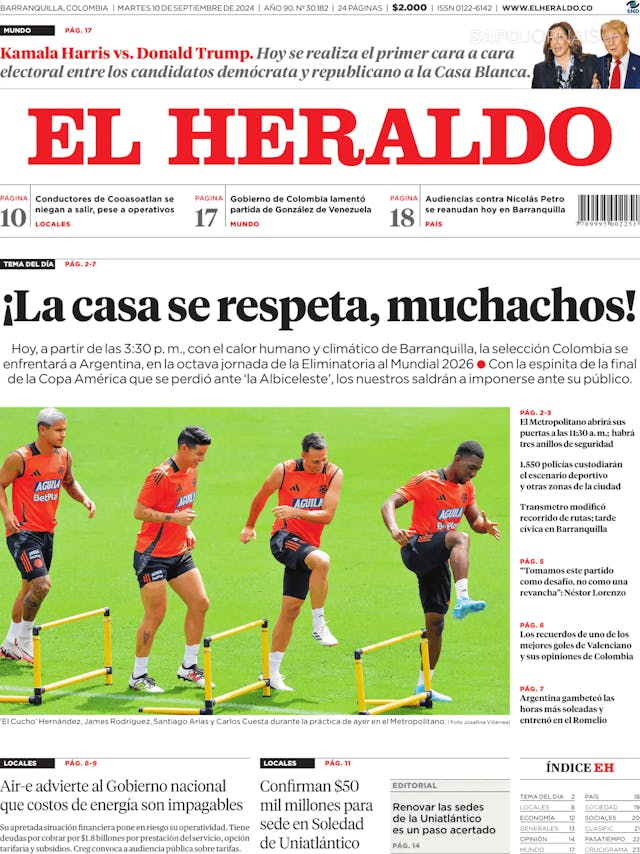 Capa jornal El Heraldo 2024-09-10