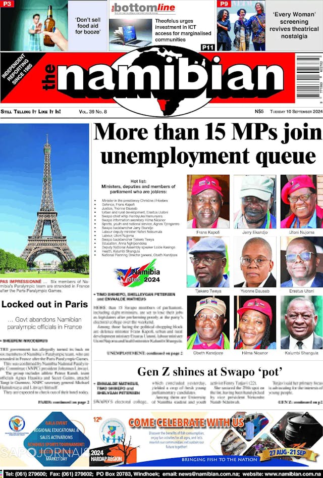 Capa jornal The Namibian 2024-09-10