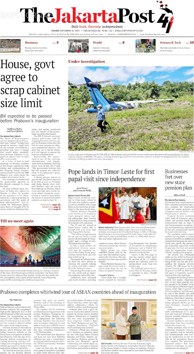 Capa jornal The Jakarta Post 2024-09-10