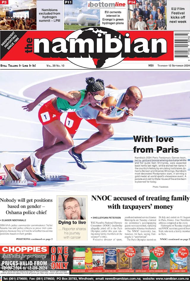 Capa jornal The Namibian 2024-09-12