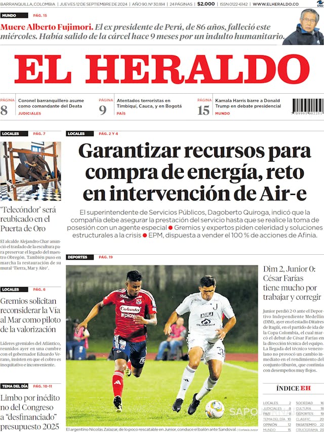 Capa jornal El Heraldo 2024-09-12