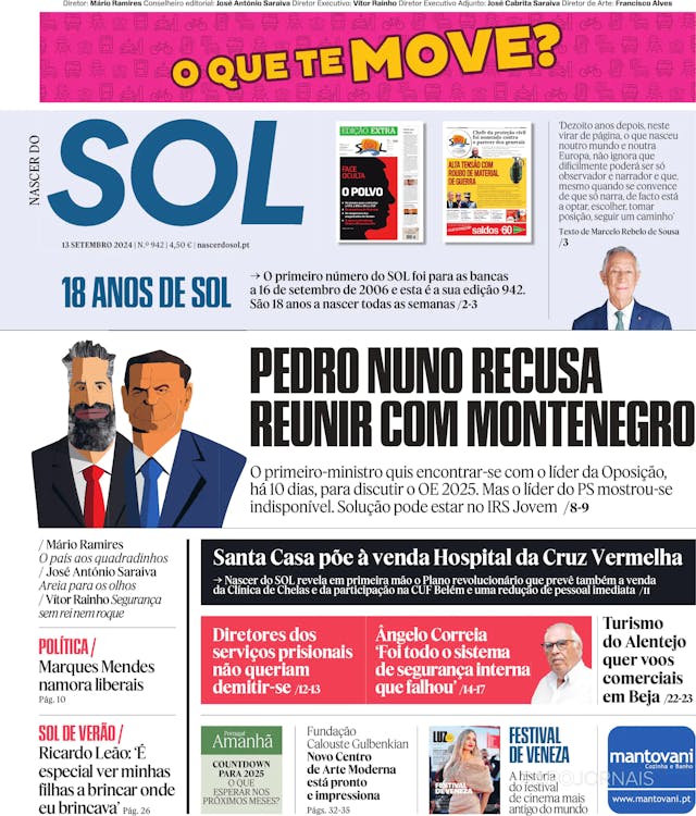 Capa jornal Nascer do SOL 2024-09-13